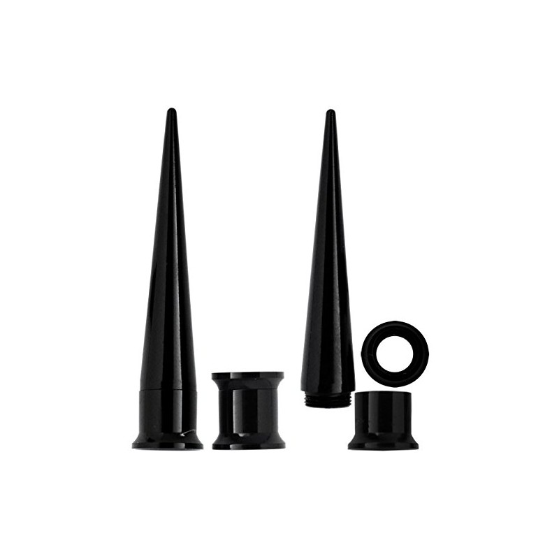 2-in-1 Set Ear Piercing Acryl, Flesh Tunnels and Stretcher, Black,
