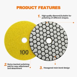 Diamond Dry Polishing Discs - 7 Pieces 100 mm Diamond Polishing Pads Grit 100 Diamond Sanding Pad for Granite Marble Artificial Stone Quartz for Angle Grinders