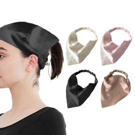 YMPEKA Hair Scarf Headbands 4Pack bandana headband Silk Hair Bandanas Scarf Solid Head Kerchief Headbands with Clips Non Slip Solid Color Headbands Hair Scarves for Teen Girls