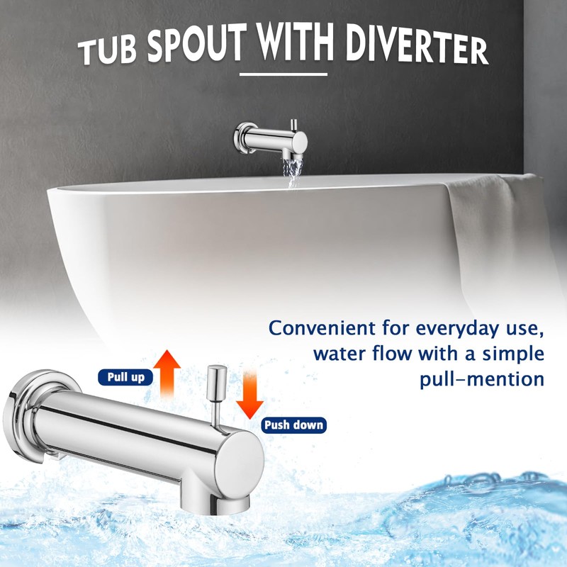 YASINU Slip on Extra Long Tub Spout with Diverter Universal