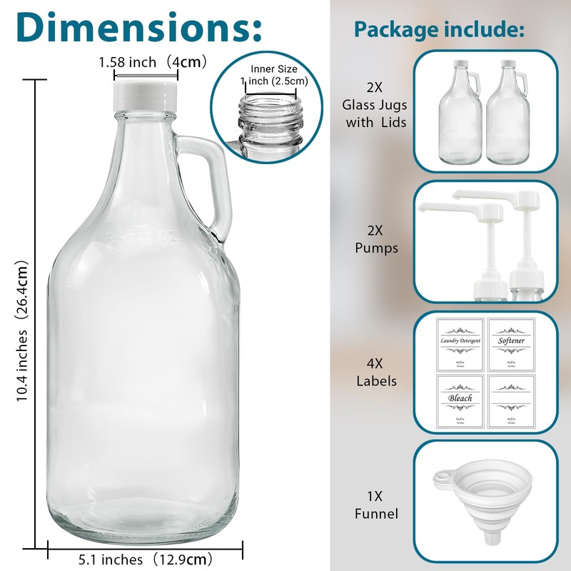 2 Pcs Glass Liquid Laundry Detergent Dispenser with Pump (Upgraded),