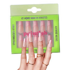 PaintLab Press-On Nails Manicure Kit, Blush Pink - Coffin, 30-Piece Set, Long-Lasting Fake Nails with Glue, File, Prep Pad & Cuticle Stick