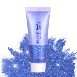 Body Glitter Gel - 4th of July Accessories, Sparkly Chunky Glitter Hair for Kids Women, Iridescent Glitter Freckles, Singer Concert Festival Rave Accessories (Blue Body Glitter)