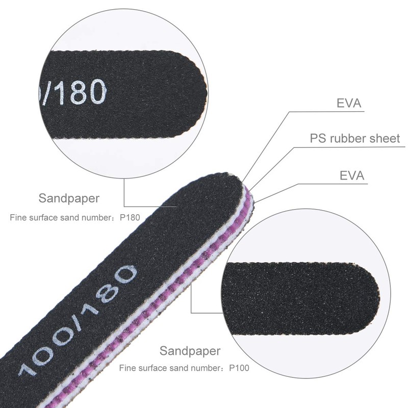 URAQT 15 PCS Professional Nail Files 100/180 Grit, Double Sided