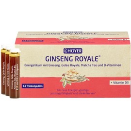 HOYER Ginseng Royale® – Energetikum mit Ginseng, Gelée Royale, Matcha, B5, B12 und D3 – für neue Energie, geistige Leistungsfähigkeit und starke Nerven – in Deutschland produziert - 14 Trinkampullen