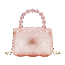 Little Girls Mini Jelly Purse Candy Color Transparent Small Crossbody Bag Cute Princess Handbags with Pearl Handle, Light-pink, One Size
