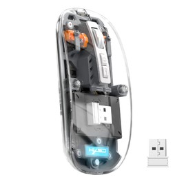 UrChoiceLtd T900 Kabellose Bluetooth-Maus, Multi-Device Slim Cordless Mouse (Dual-Mode: BT 5.1/5.2+2.4G), 400 mAh Akku 2400 DPI Transparente optische USB-Mäuse für Notebook, PC, Mac, Laptop (Grau)