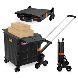 Foldable Utility Cart with Stair Climbing Wheels,Collapsible Rolling Crate with Magnetic Lid Telescopic Cover,Adjustable Telescoping Handle,360° Rotate Wheel Hand Cart for Teacher Shopping Moving