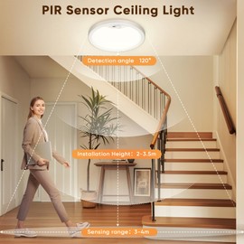 NIBSHOOM Ceiling Light LED Ceiling Light with Motion Sensor 2 Pieces, 18 W IP44 Waterproof Ultra Thin Ceiling Lamps, 3000 K / 4000 K / 6500 K Lamp with Motion Sensor Indoor for Hallway Stairs Balcony