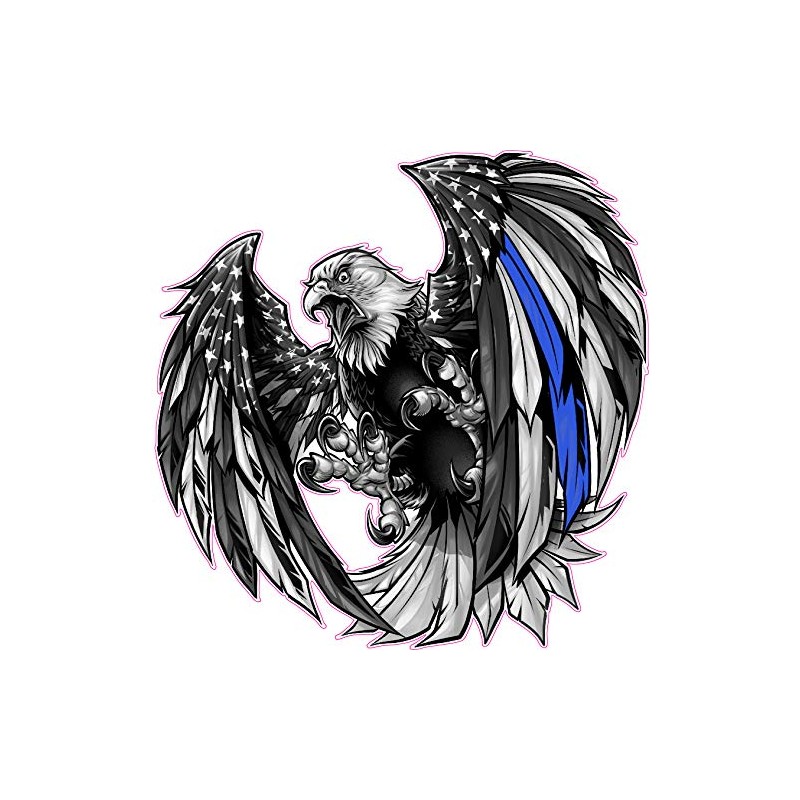 Thin Blue Line Law Enforcement American Flag Eagle Decal (24"