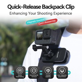 TELESIN° Backpack Shoulder Strap Holder for DJI Osmo Action 5 Pro 4 3 Osmo Pocket 3 GoPro Hero 13 12 11 10 9 8 7 Max Insta360 X3 X4 Go3 Area, Magnetic Holder with Quick Release Backpack Clip