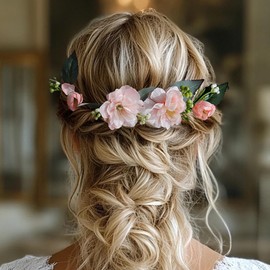 FANGSEN 4 Piece Pink Artificial Camellia Floral Hair Comb Pins Bridal Bridesmaid Wedding Hair Accessory for Women and Girls Boho