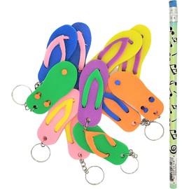 Zugar Land Colorful Flip Flop Keychains (12 Pack) 2.5" Luau Sandal Key Chains. Rubber. Great for Party Favor, Backpack Purse, Luggage, Prizes, Giveaways. (Pack of, 12)