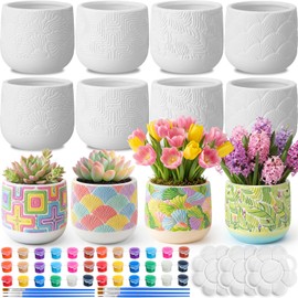 Zubebe 12 Pcs Paint Your Own Ceramic Pots Bulk, Nordic Embossed