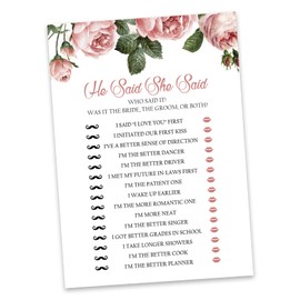Inkdotpot Funny Rehearsal Dinner Who said it Question Bridal Shower Engagement Party Game Ideas Floral 50-Pack He Said She Said Cards For Couples