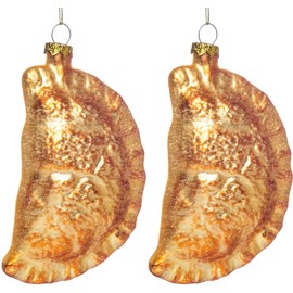 2 Pack Hand Blown Glass Pierogi Ornament, Premium Glass Polish Food Christmas Ornaments for Christmas Tree, Hand Painted Glass Polish Pierogi Dumpling Ornament