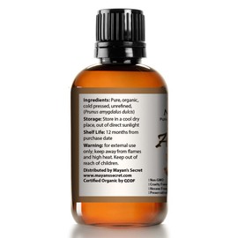 Mayan's Secret - 100% Organic Sweet Almond Oil for Skin Hair, and Face - Cold Pressed Pure Almond Essential Oil (4 fl. oz.)