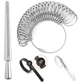 Hudinsun 4 PCS Ring Sizer Measuring Tool Kit, Ring Mandrel Measurer, 2 PCS Finger Size Tape 1-17 USA Rings Size, 27 PCS Stainless Steel Measuring Ring Tool, US Ring Size 0-13 with Half Size