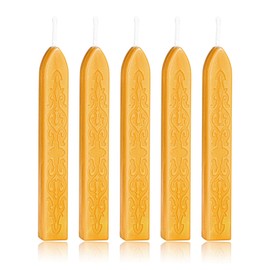 Yoption 5 Pcs Sealing Wax Sticks with Wicks for Wax Seal Stamps, Christmas Cards, Wedding Invitations, Wine Packaging, Gift Wrap, Envelopes (Amber Gold)
