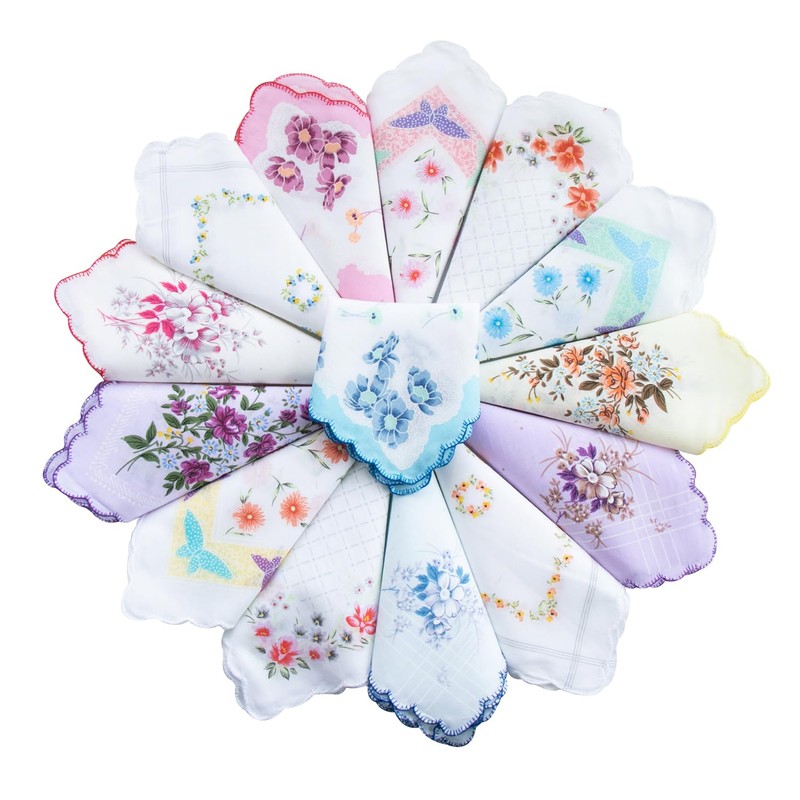 La closure Women's 100% Cotton Handkerchiefs Print Floral Handkerchief Assorted