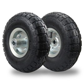 (2 Pack) RRQ 10 Inch Pneumatic Wheel 4.10/3.50-4 Tire, 10" Pneumatic Wheels with 5/8" Bearings,2.2" Offset Hub for Garden Cart, Hand Truck, Lawn Cart, Mower