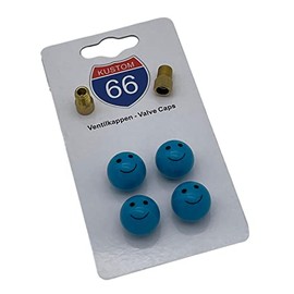 Set of 4 valve caps + 2 bicycle adapters - smiley in blue round - suitable for any car, motorcycle and bicycle