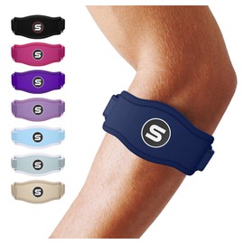 SS SLEEVE STARS Sleeve Stars Tennis Elbow Support Strap, Golfers Elbow Support for Men & Women Epicondylitis Clasp, Counterforce Arm Band for Tendonitis Relief & Support, w/ 3 Straps Length, Fits 9"-23" (Navy Blue)