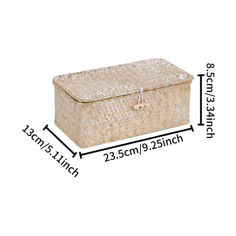 FEIALNDUO Wicker Shelf Baskets with Lid,Seagrass Storage Basket Bins Rectangular