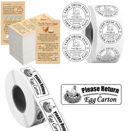 Humyoun Fresh Farm Egg Packaging Set Include 500 Pcs Farm Fresh Eggs Carton Labels Roll 200 Pcs Double Sided Egg Handling Instruction Cards 500 Pcs Please Return Egg Carton Labels Stickers Roll