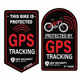 GPS Tracking Warning Sticker, 3 x 3.5 in, Black/Red Security Decal for Car Bike Motorcycle, 2 Pack