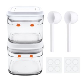 FACIACC Storage Containers with Spoons, Set of 2, 11.8 fl oz (350 ml), Approx. W3.3 x D 3.3 x H 3.9 inches (8.5 x 8.5 x 10 cm), Pop Container, Tower, Square, Kitchen, Storage, Seasoning, Tea Leaves