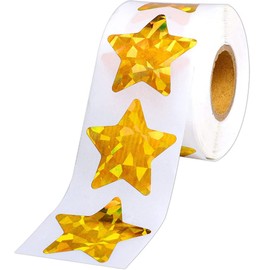 1.5 Inch Large Holographic Gold Star Stickers,500 Pcs Shiny Sparkle Star Adhesive per Roll Reward Foil Labels for Home, School, Bar, DIY and Office Decoration (Glitter Gold)