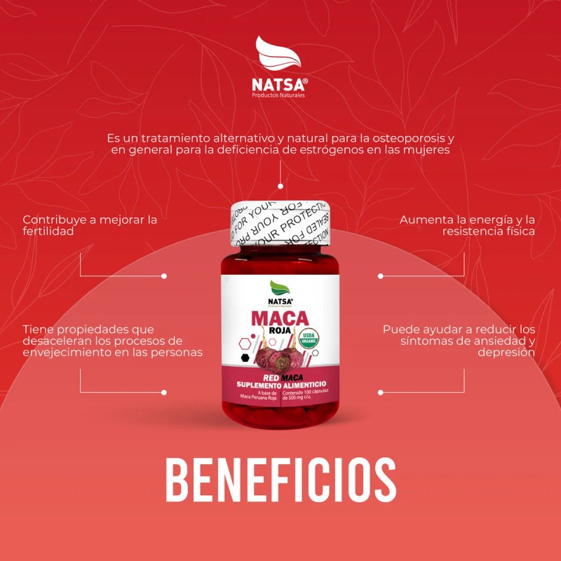 Maca Roja, Red Maca 100 Cápsulas, Calidad Premium