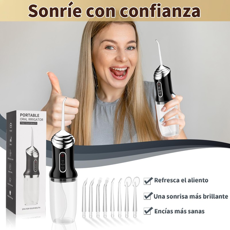 Irrigador Bucal, 3 Modos de Limpieza y 8 Puntas,Limpieza Dental