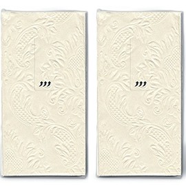 20 Handkerchiefs (2 x 10) Moments Ornament Cream / Beige - Plain Embossed with Ornaments / Wedding / Tears of Joy