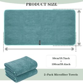 KinHwa Pack of 2 Hair Towels, Microfibre Hair Towels, Fluffy Microfibre Towels, Microfibre Towels for Hair, Soft and Absorbent, 50 x 100 cm, Green