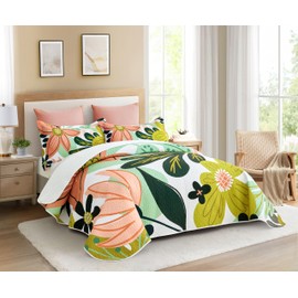 Tyrot 3 Piece Boho Floral Californial King Size Quilt Sets Farmhouse Reversible Lightweight Bedspread Coverlet with 2 Shams Botanical Microfiber Bedding Quilts Set for All Season, 118''x106''