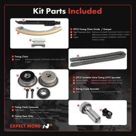 A-Premium Engine Timing Chain Kit W/Damper & Guide & VVT Sprocket [fit DOHC, 4Cyl 2.2 2.4L] Compatible with Chevy & GMC & Pontiac & Buick & Saab & Saturn, fits HHR, Equinox, Regal, 9-5, Sky & More