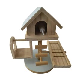 Folpus Wood Hamster House Hut with Stair with Hanging Swing & Seesaw DIY Pet Living Playground Pet House for Birds Syrian Mice Rats