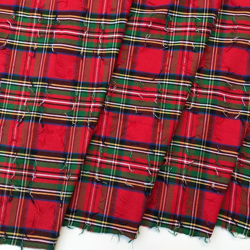 Tassalled Red Plaid Fabric 100% Cotton for Festive Christmas Decorations