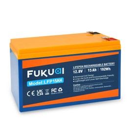 Fukuai 12V 15Ah Deep Cycle LiFePO4 Battery, 2000+ Cycles Maintenance-Free Lithium Battery with Built-in 15A BMS for Solar System, Power Wheels, Scooters, UPS and More