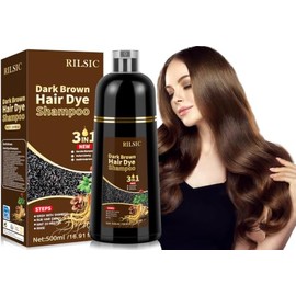 Dark Brown Hair Dye Shampoo 3 in 1 for Grey Hair Coverage, Men Women | Instant Color Shampoo 3 in 1, Natural Color - Long Lasting - Hair Colour Shampoos, Hair Coloring in Minutes for Women Men