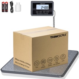 THINKSCALE Digital Shipping Postal Scale, 440 lb/1oz High Accuracy Postage Scale, Hold/Tare Function, Lightweight Scale for Packages/Luggage/Warehouse/Home, Commercial Weight Scale, Battery&AC Adapter