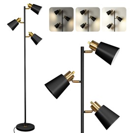 Dimmable Floor Lamp, Tree Floor Lamp Modern Dimmable Standing Lamp, 3 Rotatable LED Light Floor Lamps for Living Room, Bedroom, Office (Black)