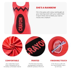 Ladies Red Crayon Fancy Dress Costume - XLarge - Glitz & Glitter Dress Perfect For World Book Day School Book Week Teacher Costume
