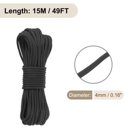Rebower 550 Paracord Rope 15m, 4mm Thin Paracord Nylon Cord 7-Strand Core [for Tent Camping Outdoor Gear] - Black
