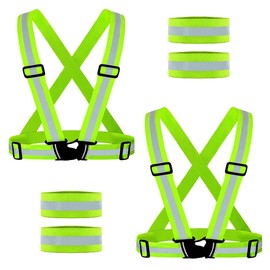 ZMREN Reflective Vest, Reflective Safety Vest + Reflective Armbands, High Visibility Vest Adjustable Reflective Gear, Suitable for Night Running, Walking, Biking and Work
