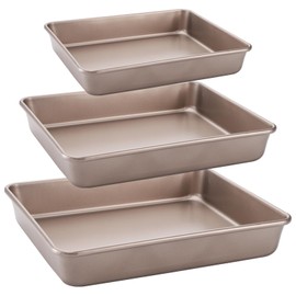 Dicunoy Set of 3 Deep Baking Pans, Nonstick Rectangle Cake Baking Sheet for Oven, Bakeware Bread Pans, Heavy Duty Carbon Steel Bread Tray, Bake Mold Turkey Roasting Pan, 8,10,12 inch