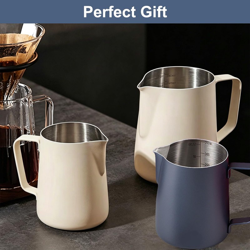 BSDLZCH 2 Pack Milk Frothing Pitcher 600ml & 350ml, Blue/Beige