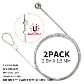 Photo Rope Photo Rope Photo Wire Rope Photo Hanging Photo Rope with 30 Magnets Clips 250 cm x 1.5 mm Photo Chain Photo Line with Clips to Hang Pictures String of Photos Postcards Pack of 2